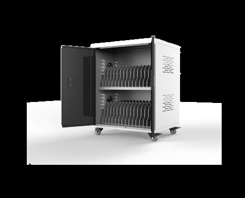 30 Ports AC Power Laptop Charging Cabinet with Cooling Fans and 4 Wheels with Brake for Secure Mobility